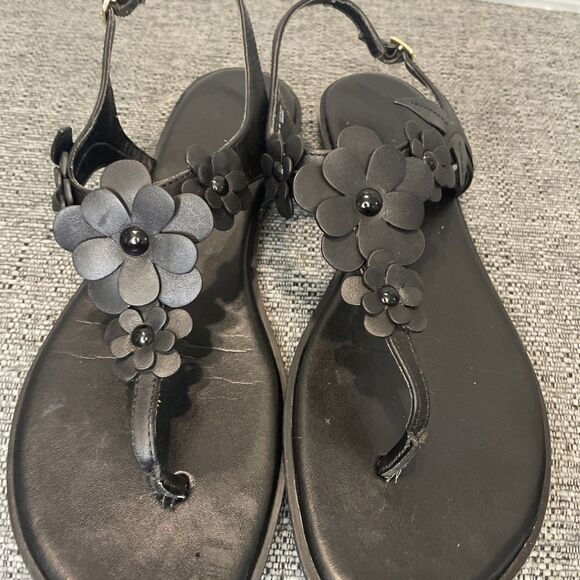 Michael Kors Sandals‎ Women's Size 11M Black Flat Thong Slingback Flower Summer - Picture 12 of 16